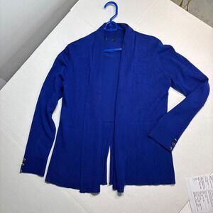 WHBM Electric Blue Ribbed Knit Cardigan Button Cuff Open Front Sweater Size L